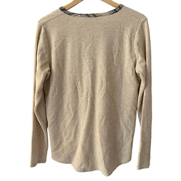 Woolrich Womens Cream Black Plaid Trim Button Up Ribbed Long Sleeve Henley Shirt - Picture 3 of 6